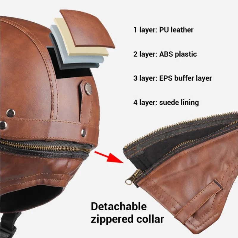 Vintage Leather Half-Face Motorcycle Helmet – DOT & ECE Approved