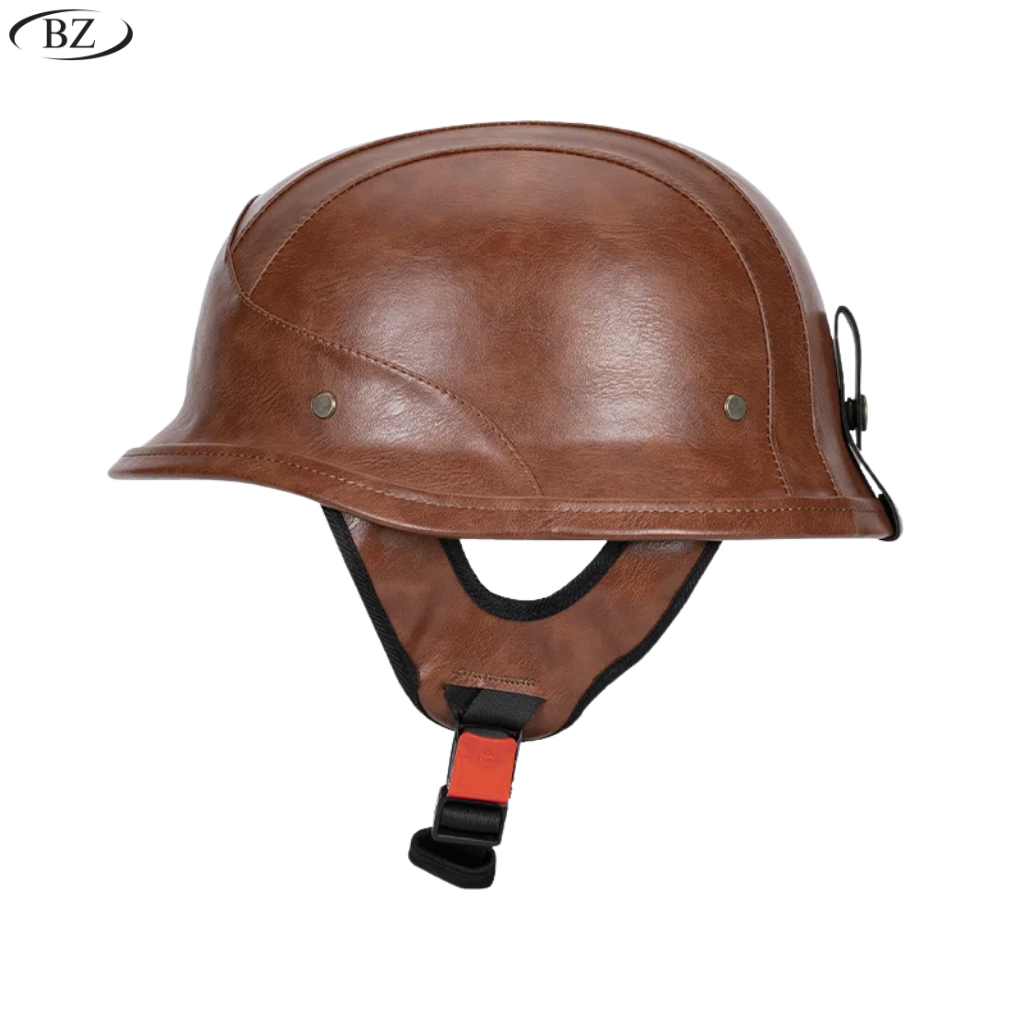 German Style M35 Leather Half-Face Motorcycle Helmet - DOT Certified