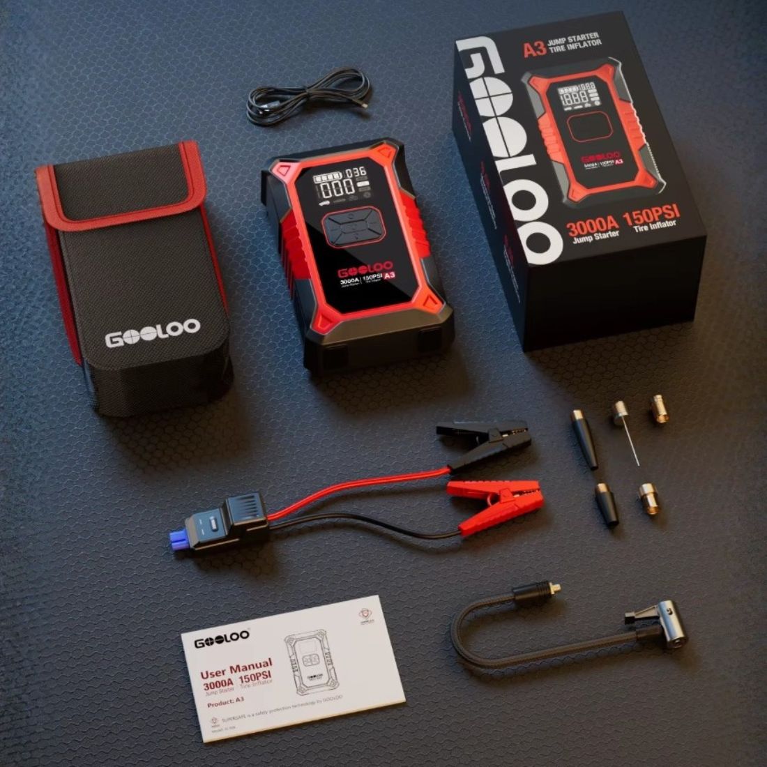 GOOLOO A3 3000A Jump Starter with Air Compressor