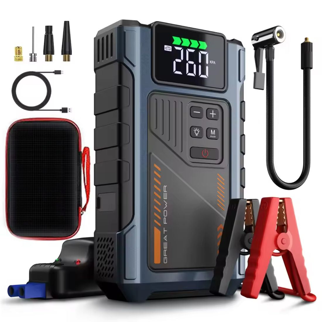 3000A Portable Jump Starter with Air Compressor – 12V Battery Booster & 150 PSI Tire Inflator