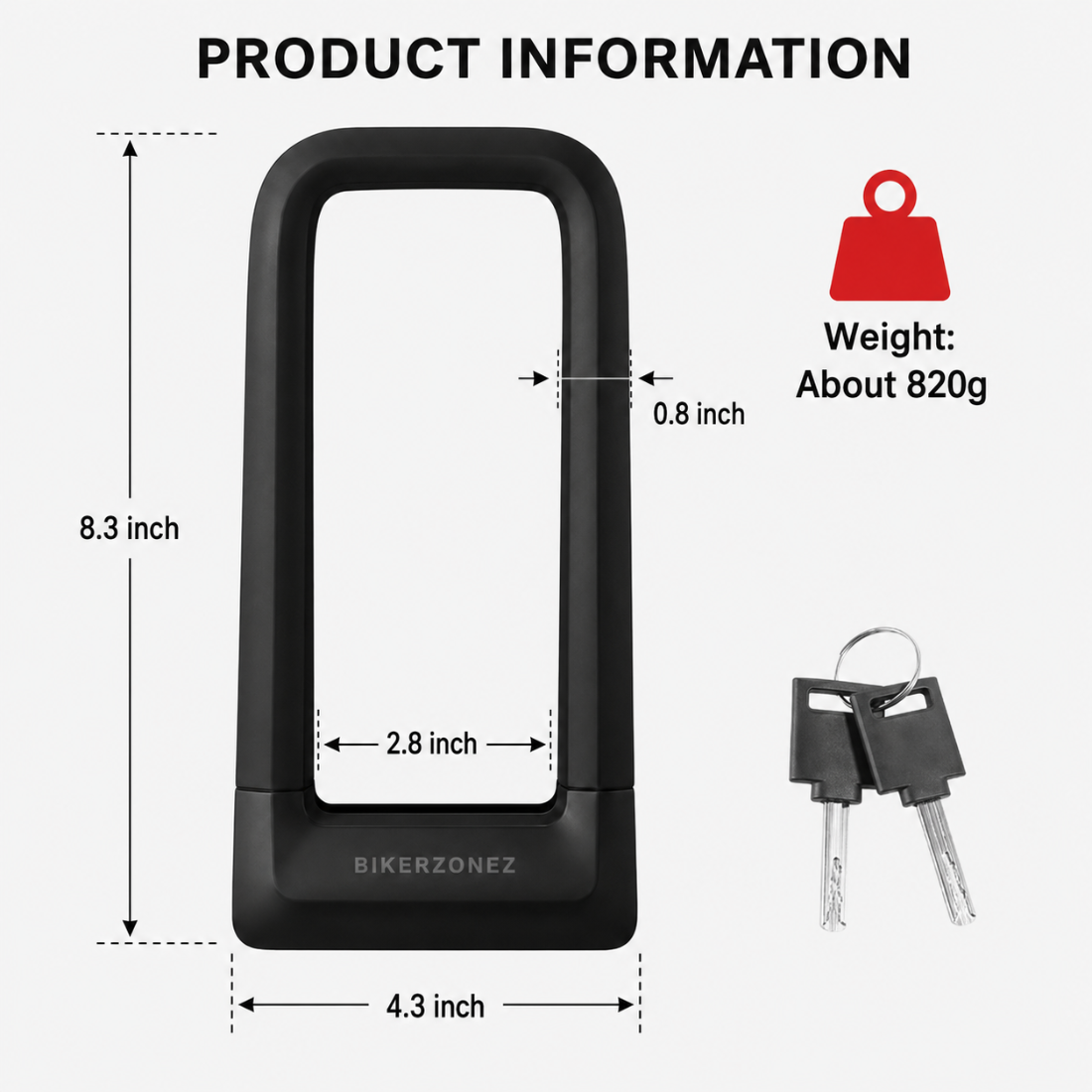 BikerZoneZ Heavy-Duty Motorcycle U-Lock