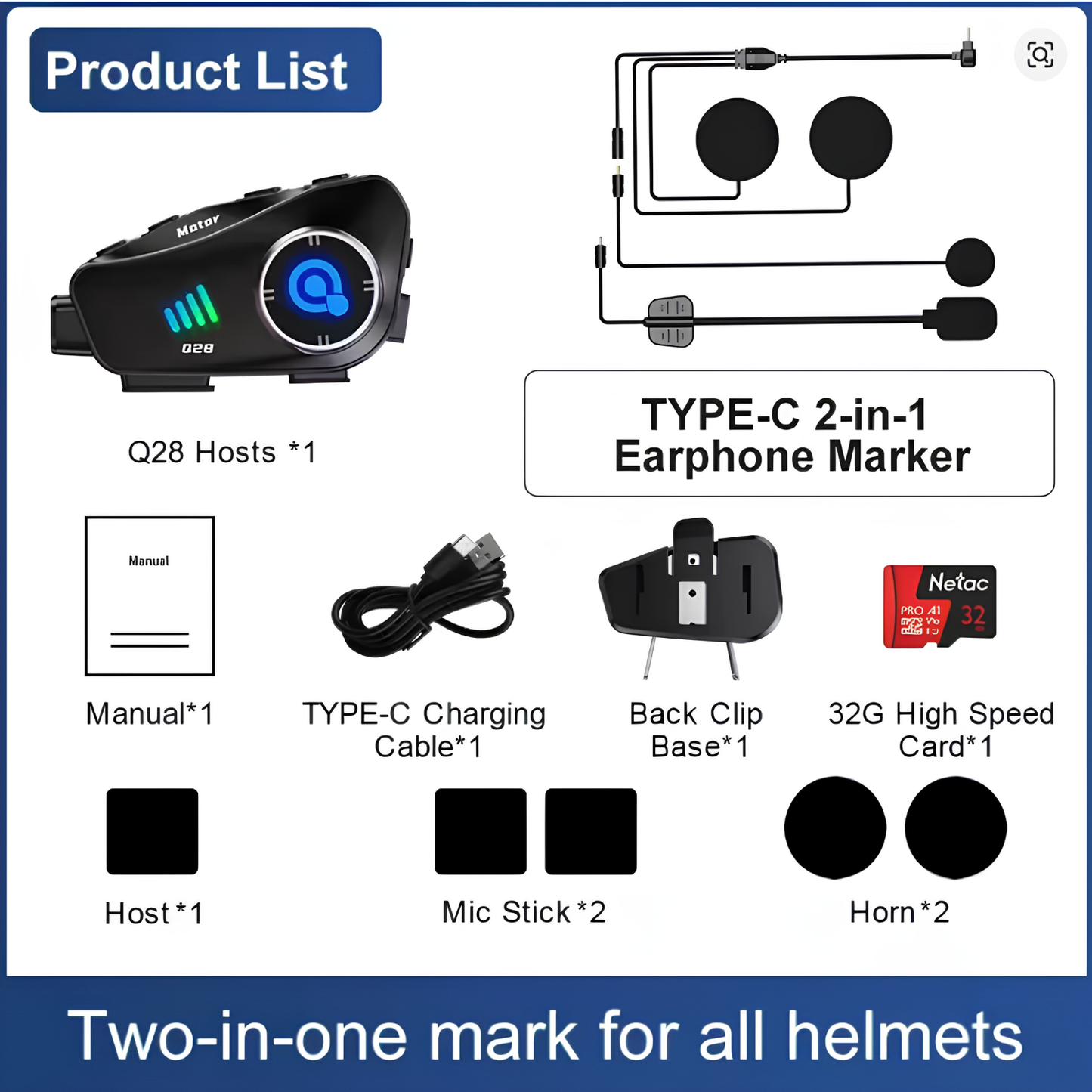 BikerZoneZ Motorcycle Helmet Headset Intercom