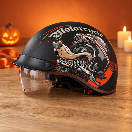 Old School Rider Half-Face Helmet - DOT Approved Halloween