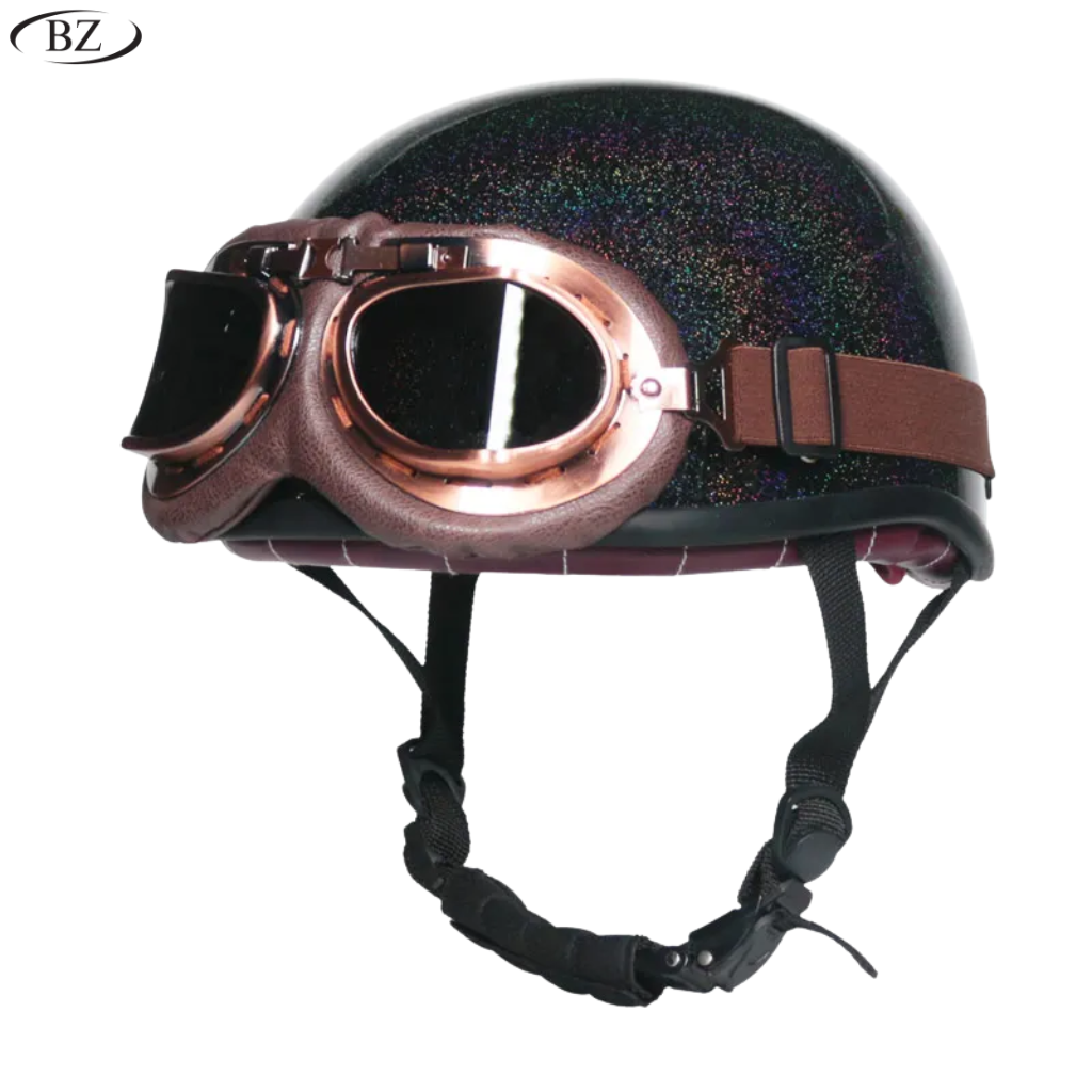 BikerZoneZ Vintage Half Helmet – DOT Approved | Unisex 4-Season Riding