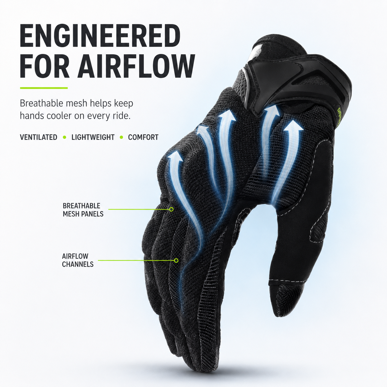 BikerZoneZ™ AirFlow Protective Touchscreen Riding Gloves