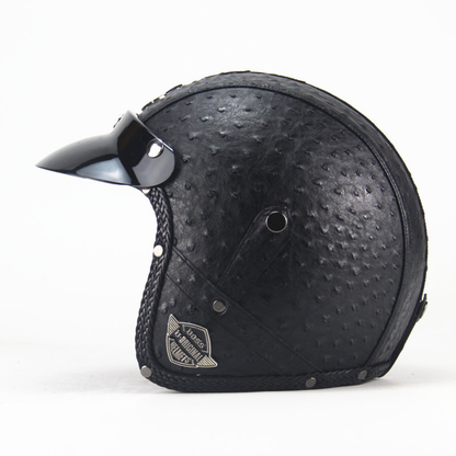 Premium Vintage Leather Open Face Helmet - DOT & ECE Approved