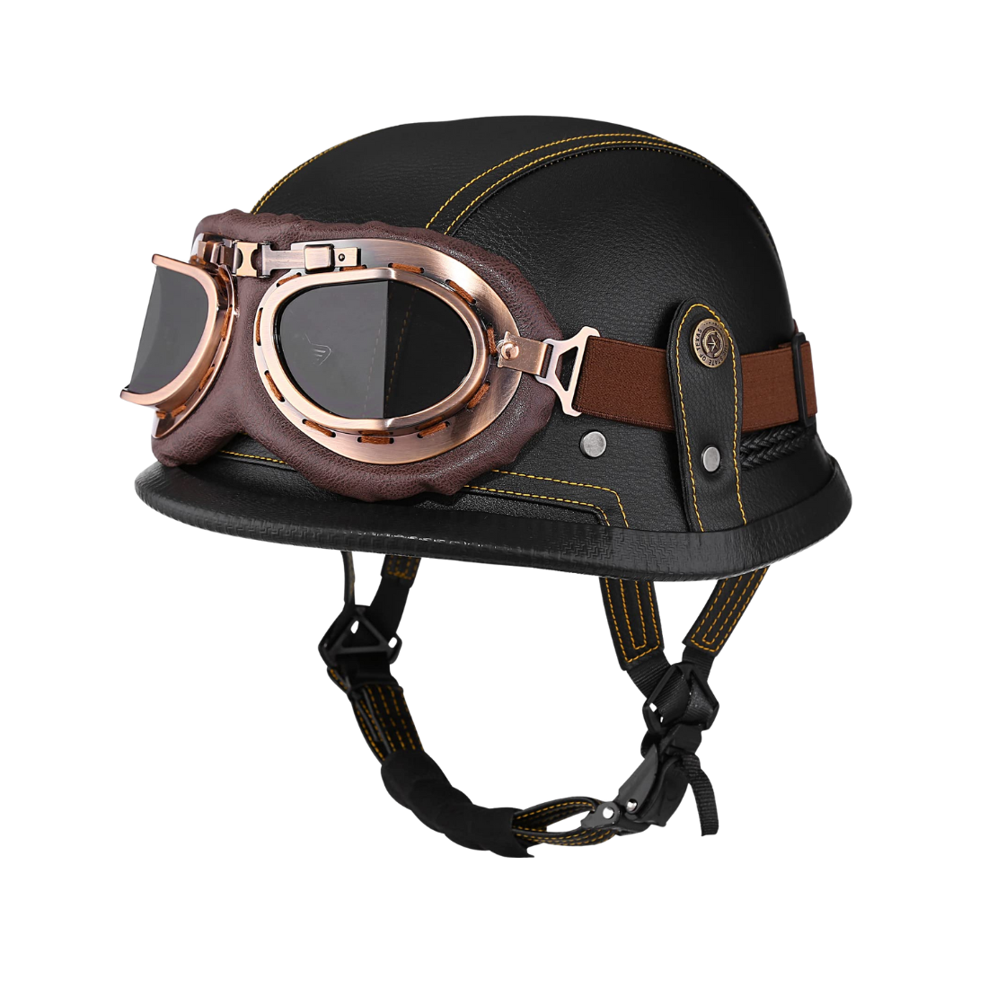 german motorcycle helmet with leather Style Half for Adults Men Women, DOT Approved Vintage Cap Half Face Shell Motorcycle Helmets for Cruiser Chopper+Goggles(Black,Small) : Automotive Unique Vintage style and strong structure Rodia Leather German Motorcycle Helmet