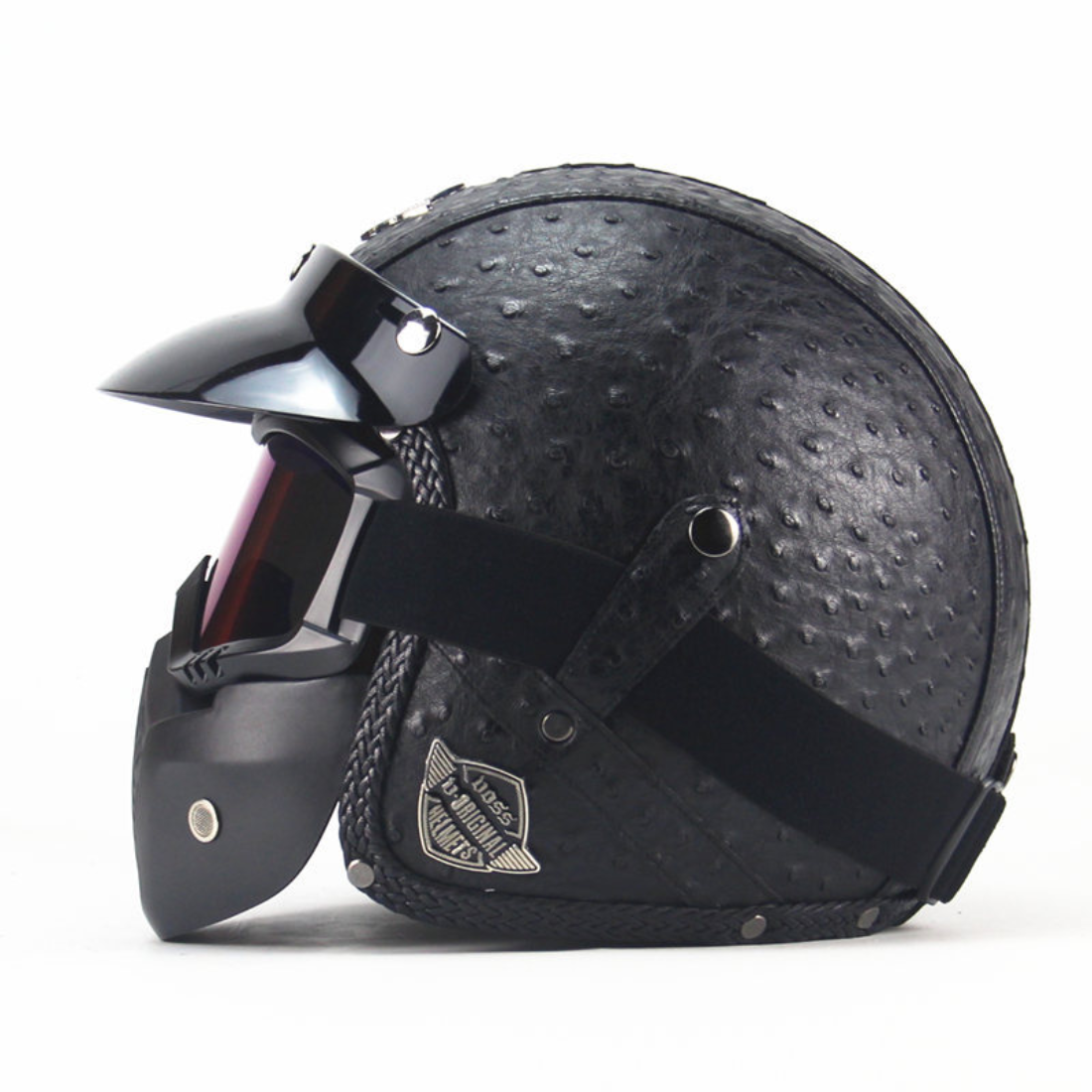 Vintage Leathe Open Face Motorcycle Helmet – 3/4 Retro Style for Men
