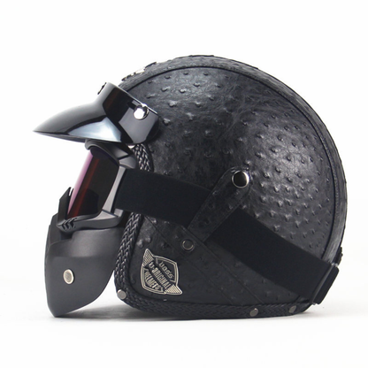 Premium Vintage Leather Open Face Helmet - DOT & ECE Approved