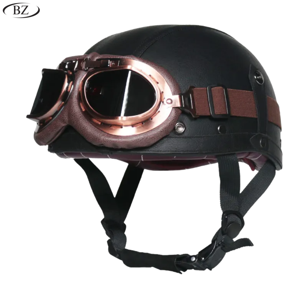 BikerZoneZ Vintage Half Helmet – DOT Approved | Unisex 4-Season Riding