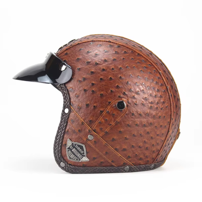 Premium Vintage Leather Open Face Helmet - DOT & ECE Approved