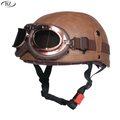 BikerZoneZ Vintage Half Helmet – DOT Approved | Unisex 4-Season Riding