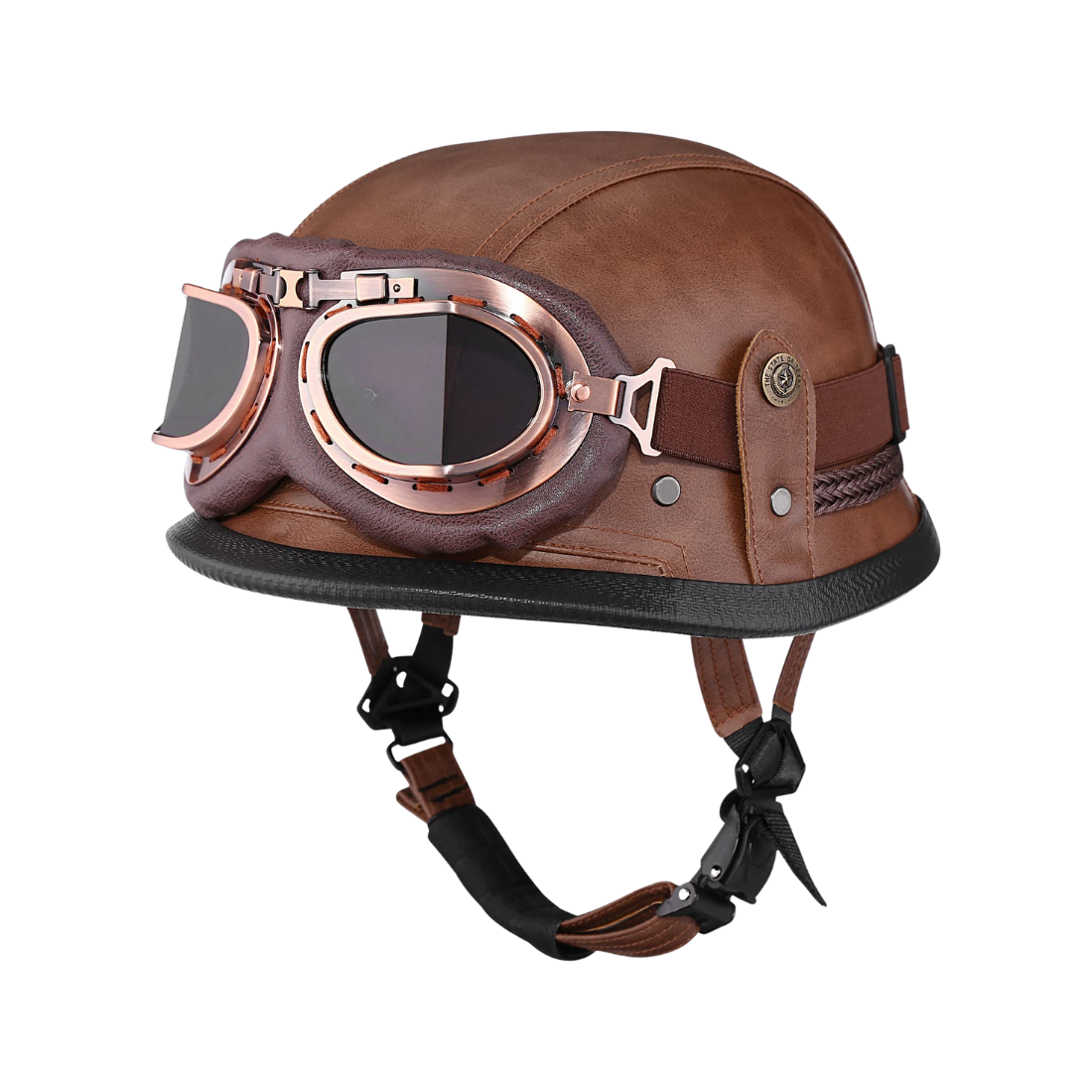 Retro German Leather Half Helmet Motorcycle - DOT Certification