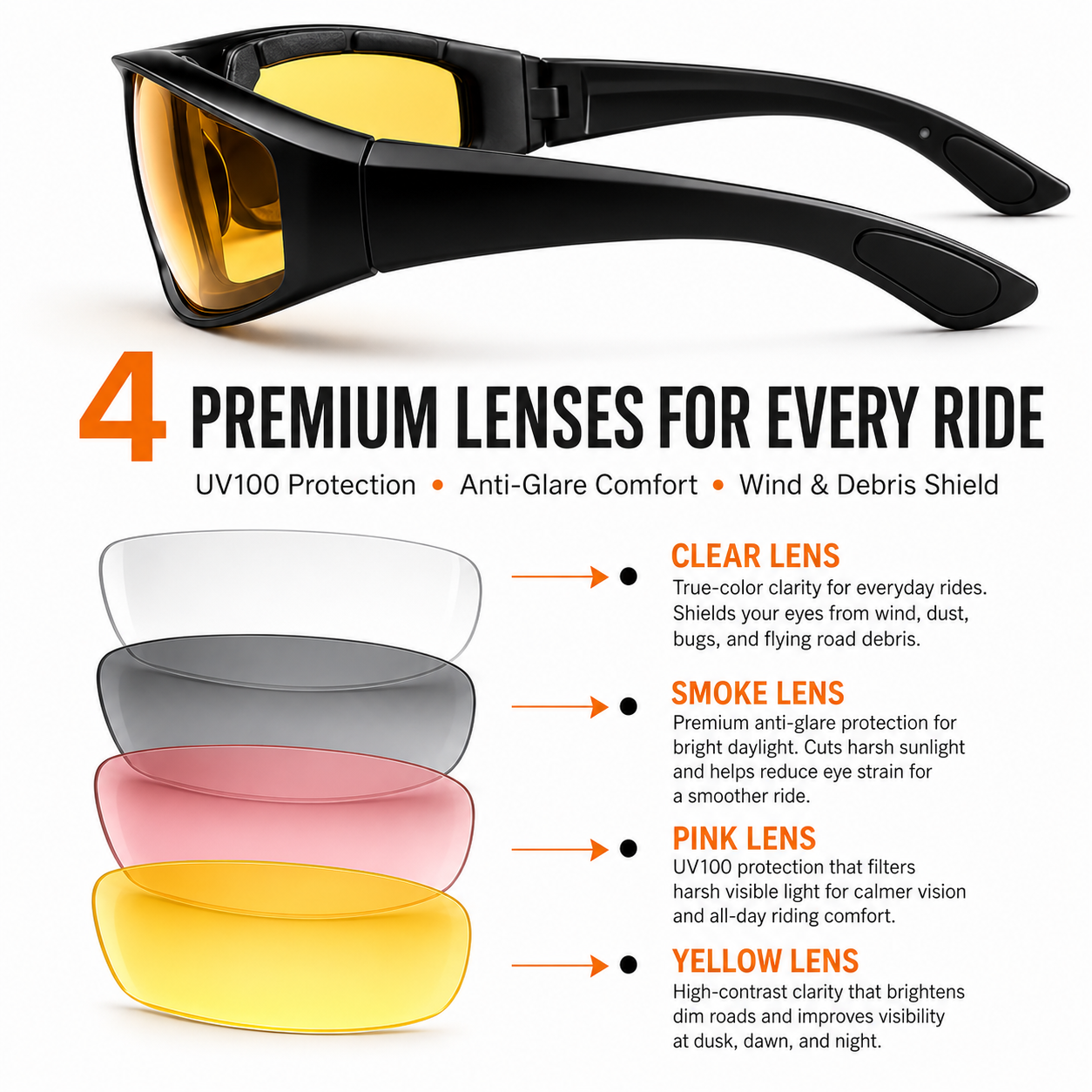 BikerZoneZ RoadVision 4-Lens Riding Glasses