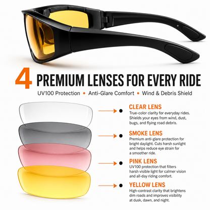 BikerZoneZ RoadVision 4-Lens Riding Glasses