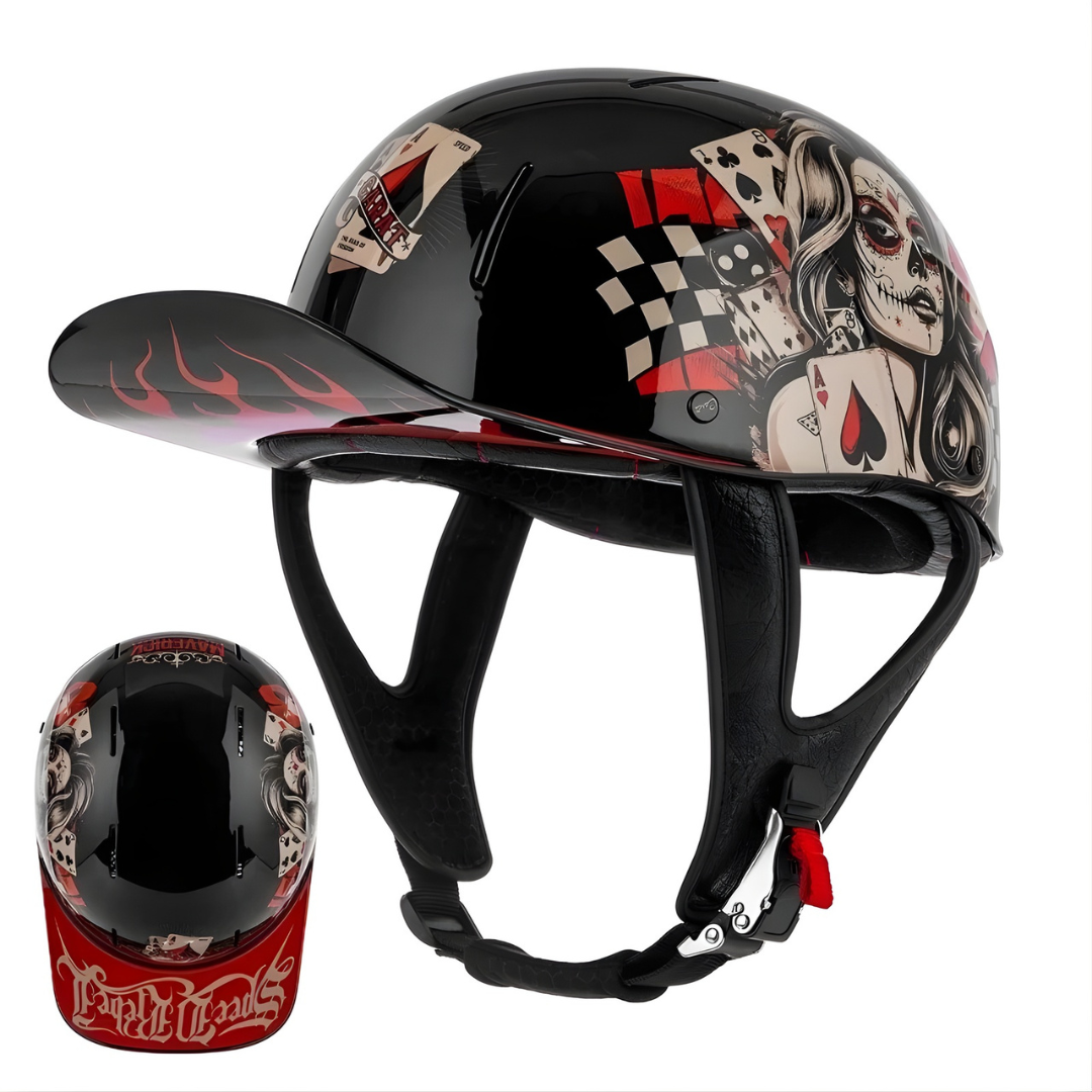 Retro Biker Half Helmet – Lightweight Skull Cap for Cruiser Riders
