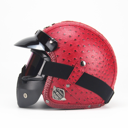 Premium Vintage Leather Open Face Helmet - DOT & ECE Approved