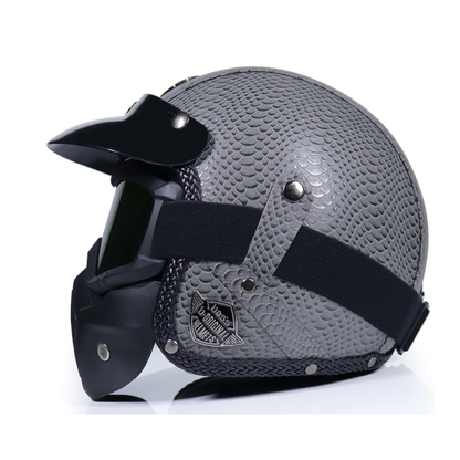 Premium Vintage Leather Open Face Helmet - DOT & ECE Approved