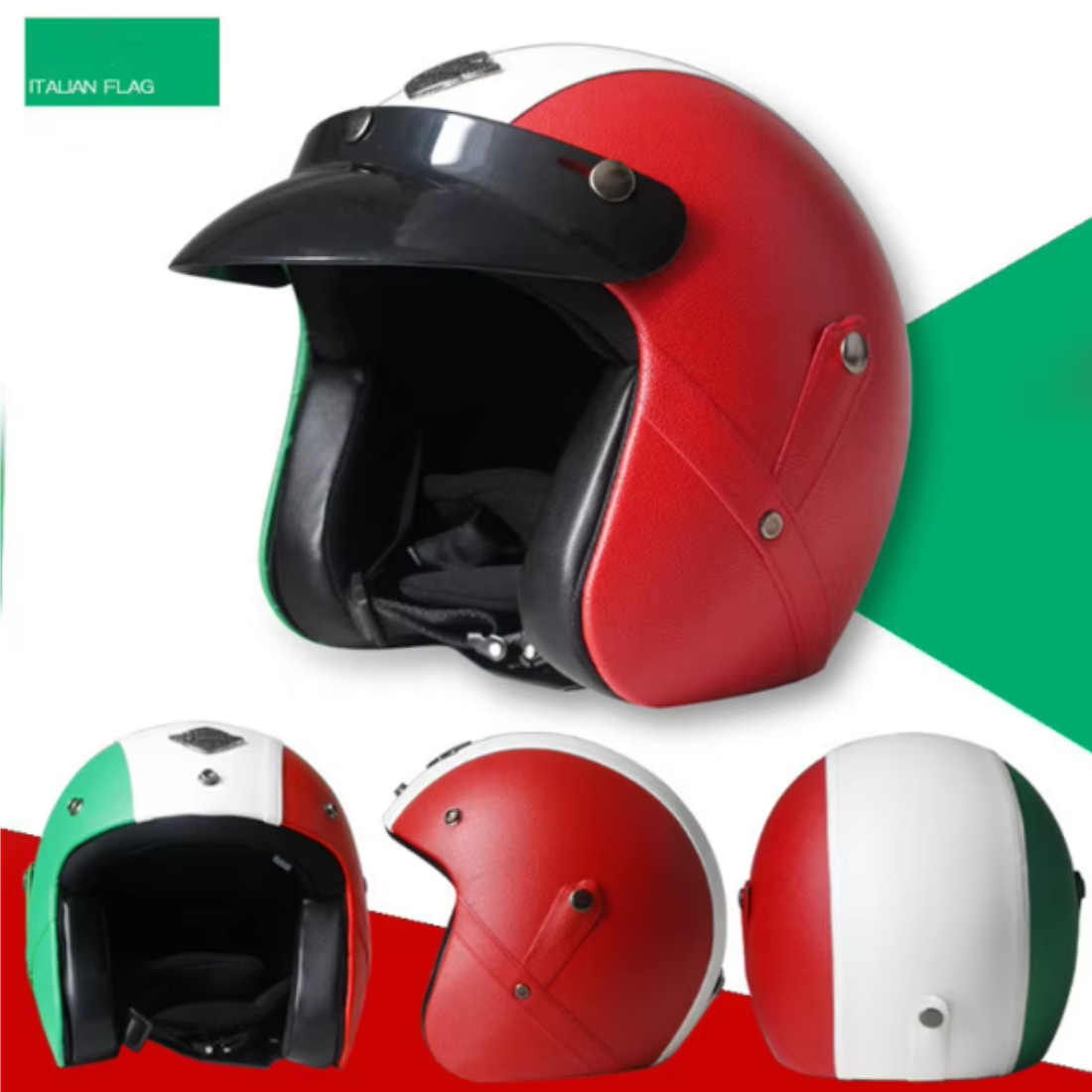 Premium Vintage Leather Open Face Helmet - DOT & ECE Approved