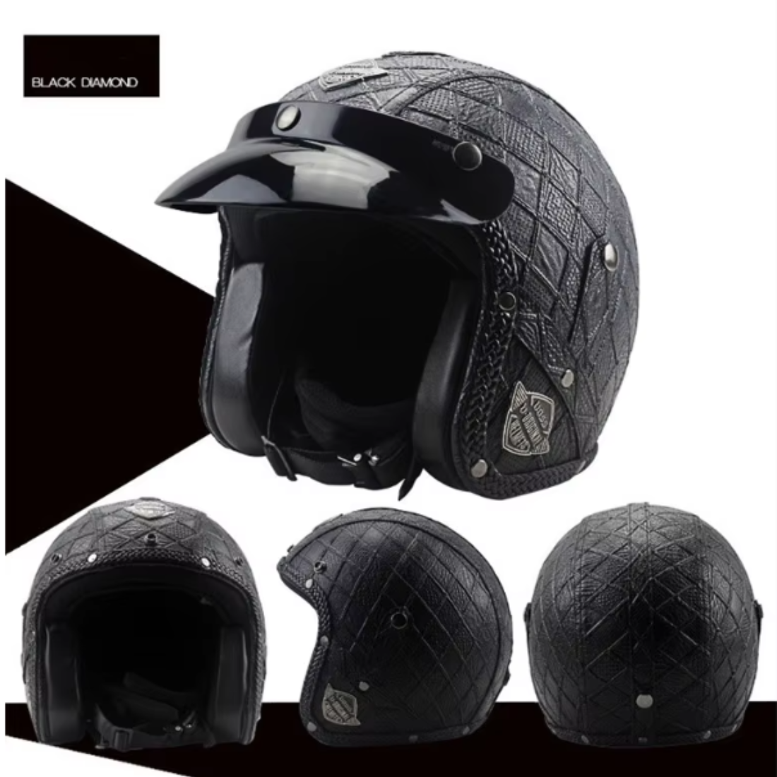Premium Vintage Leather Open Face Helmet - DOT & ECE Approved