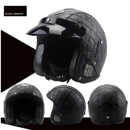 Premium Vintage Leather Open Face Helmet - DOT & ECE Approved