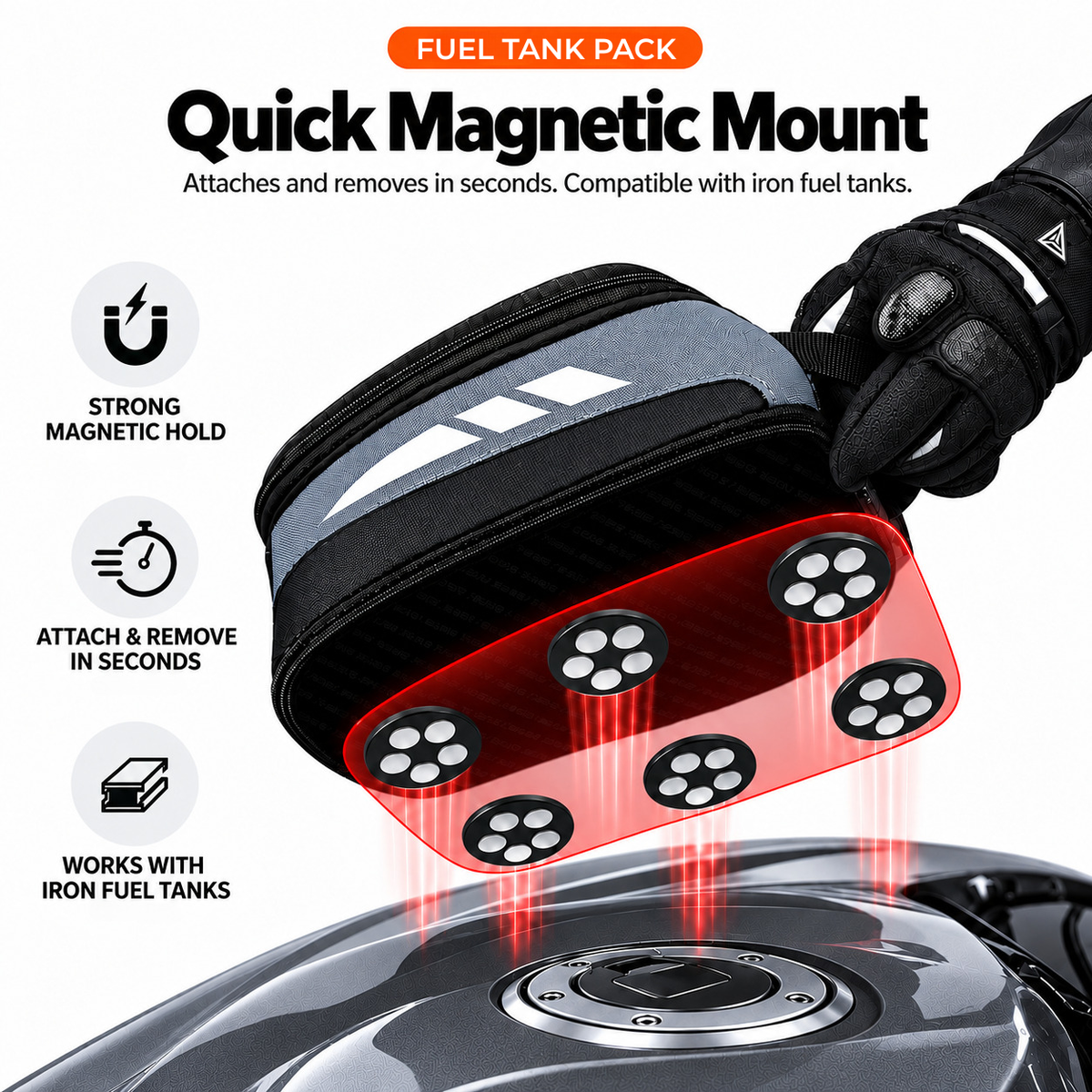 BikerZoneZ Magnetic Hard Shell Tank Bag