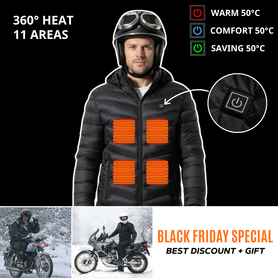 BikerZoneZ™ Multi-level Heated Puffer Jacket | 360° Warmth Technology