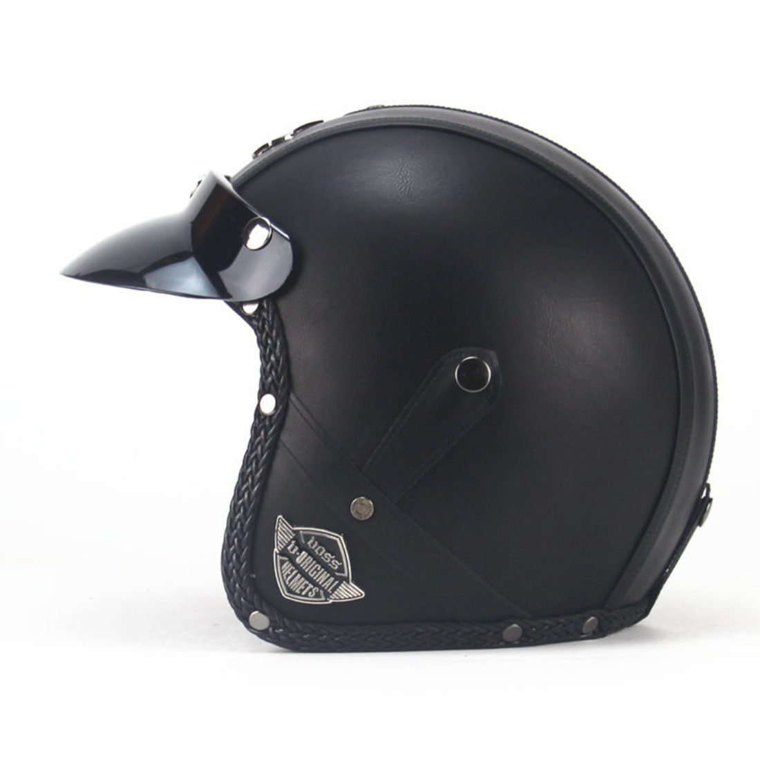 Premium Vintage Leather Open Face Helmet - DOT & ECE Approved
