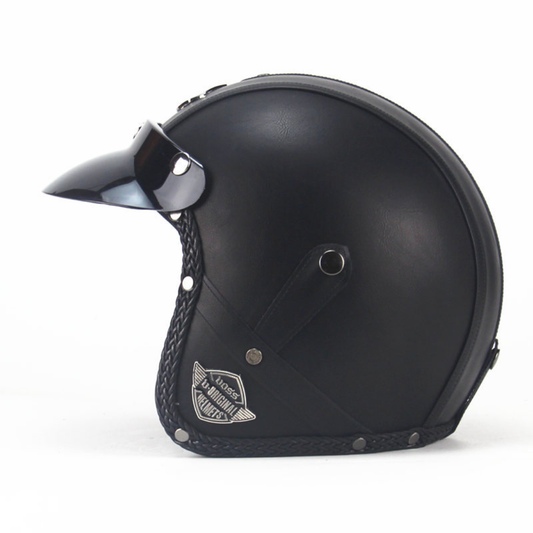 Premium Vintage Leather Open Face Helmet - DOT & ECE Approved