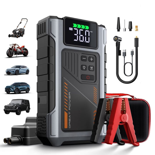3000A Portable Jump Starter with Air Compressor – 12V Battery Booster & 150 PSI Tire Inflator