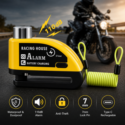 BikerZoneZ Guardian Lock — Rechargeable Alarm Disc Lock