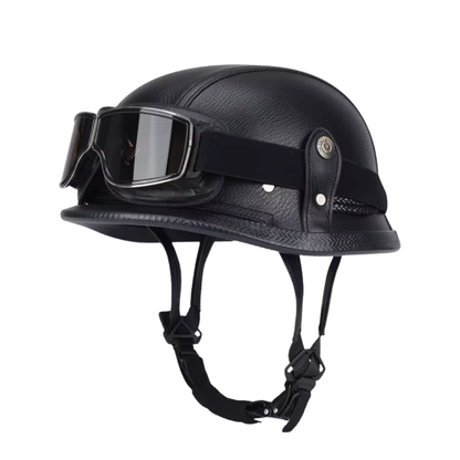 Retro German Leather Half Helmet Motorcycle - DOT Certification