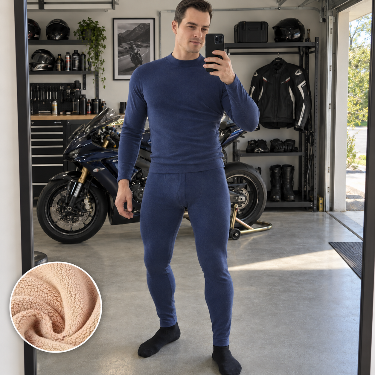 BikerZoneZ RoadHeat™ Fleece-Lined Rider Base Layer Set