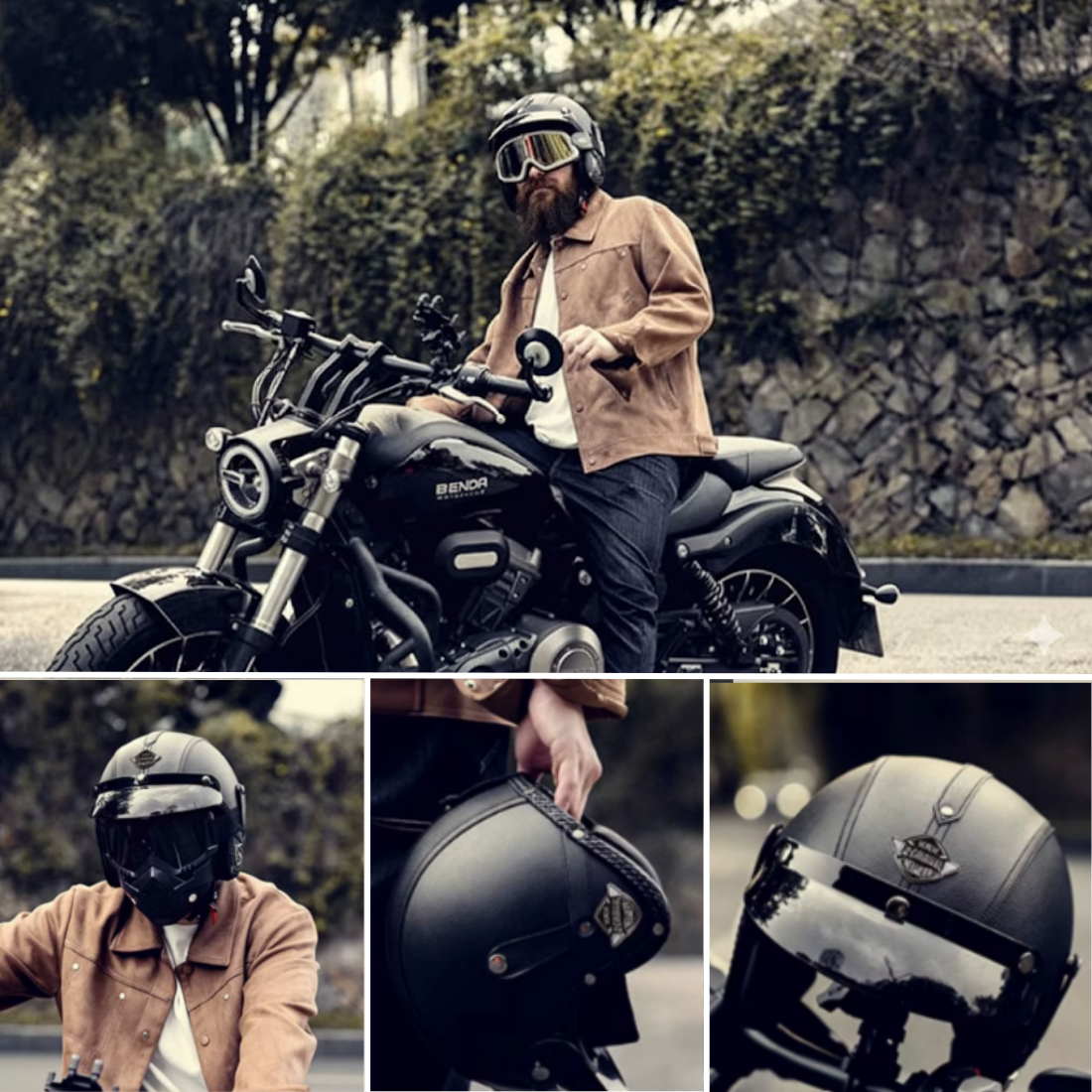 Premium Vintage Leather Open Face Helmet - DOT & ECE Approved