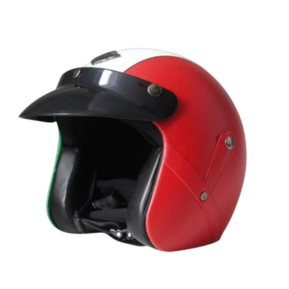 Premium Vintage Leather Open Face Helmet - DOT & ECE Approved