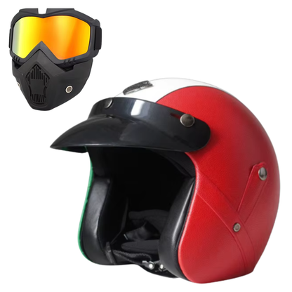 Premium Vintage Leather Open Face Helmet - DOT & ECE Approved