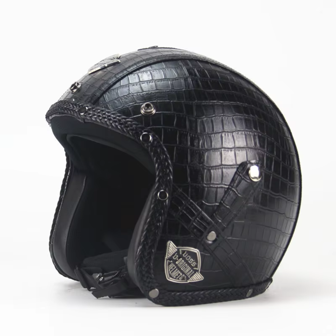 Premium Vintage Leather Open Face Helmet - DOT & ECE Approved