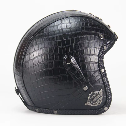 Premium Vintage Leather Open Face Helmet - DOT & ECE Approved