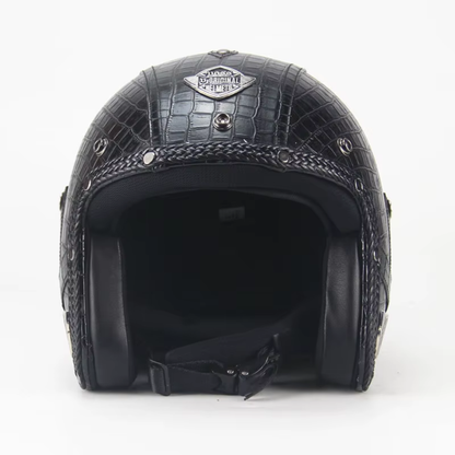 Premium Vintage Leather Open Face Helmet - DOT & ECE Approved