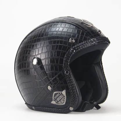 Premium Vintage Leather Open Face Helmet - DOT & ECE Approved