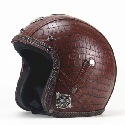Premium Vintage Leather Open Face Helmet - DOT & ECE Approved