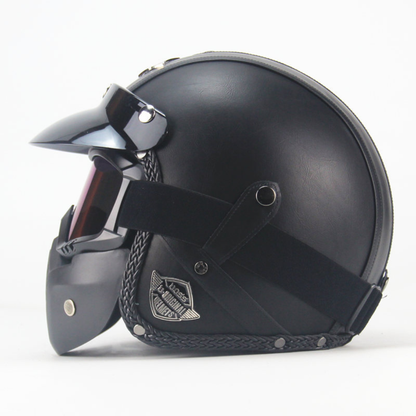 Premium Vintage Leather Open Face Helmet - DOT & ECE Approved
