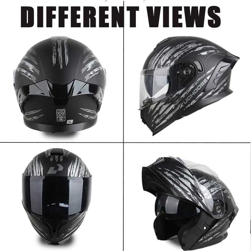 BikerZoneZ Flip-Up Motorcycle Helmet - DOT Certification
