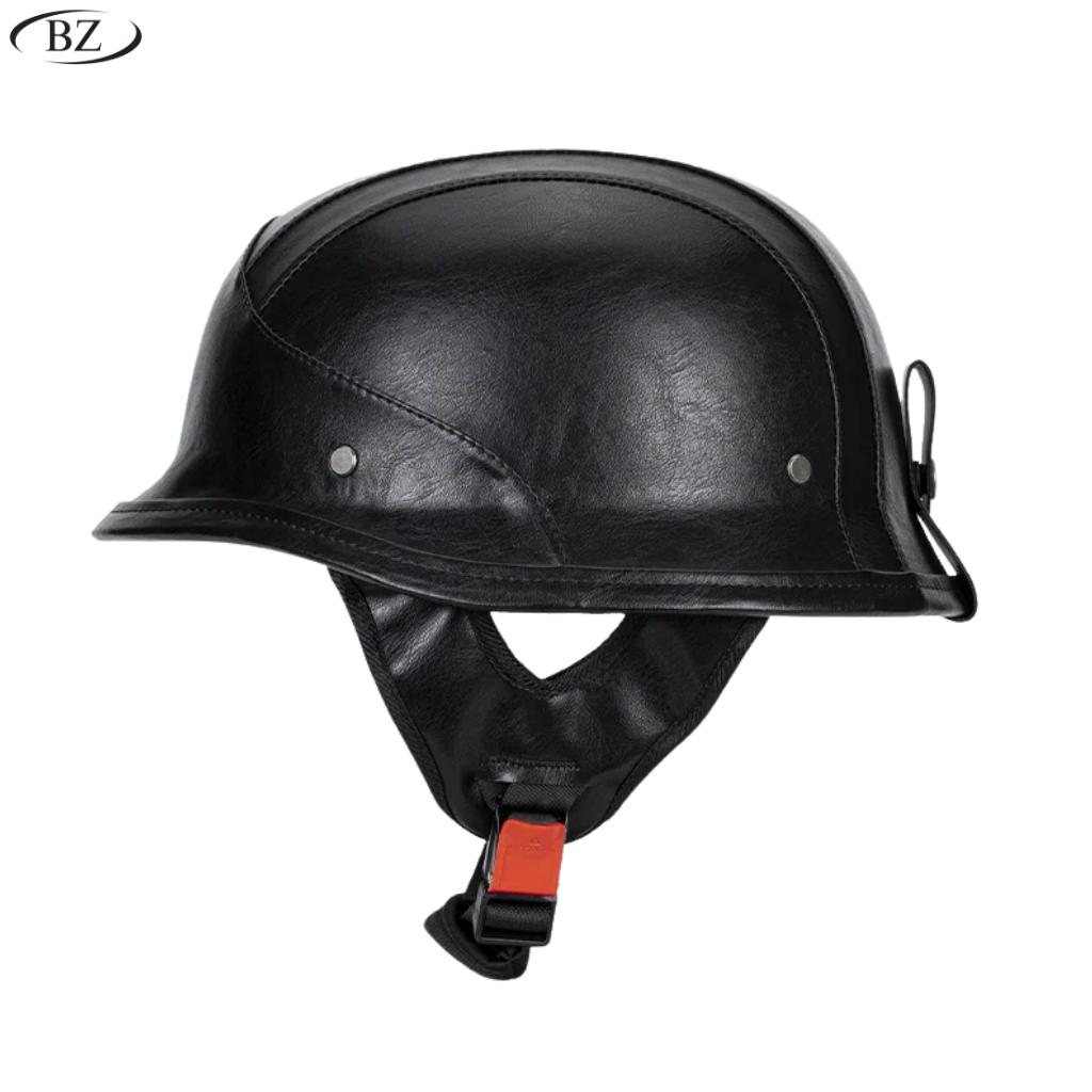 German Style M35 Leather Half-Face Motorcycle Helmet - DOT Certified
