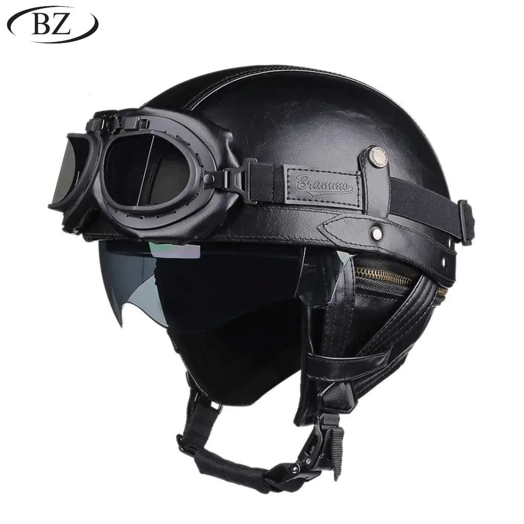 Vintage Leather Half-Face Motorcycle Helmet – DOT & ECE Approved