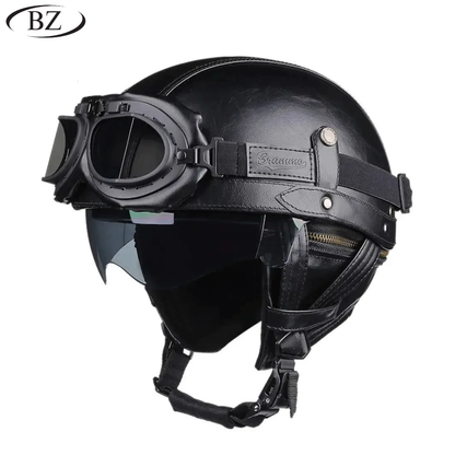 Vintage Leather Half-Face Motorcycle Helmet – DOT & ECE Approved