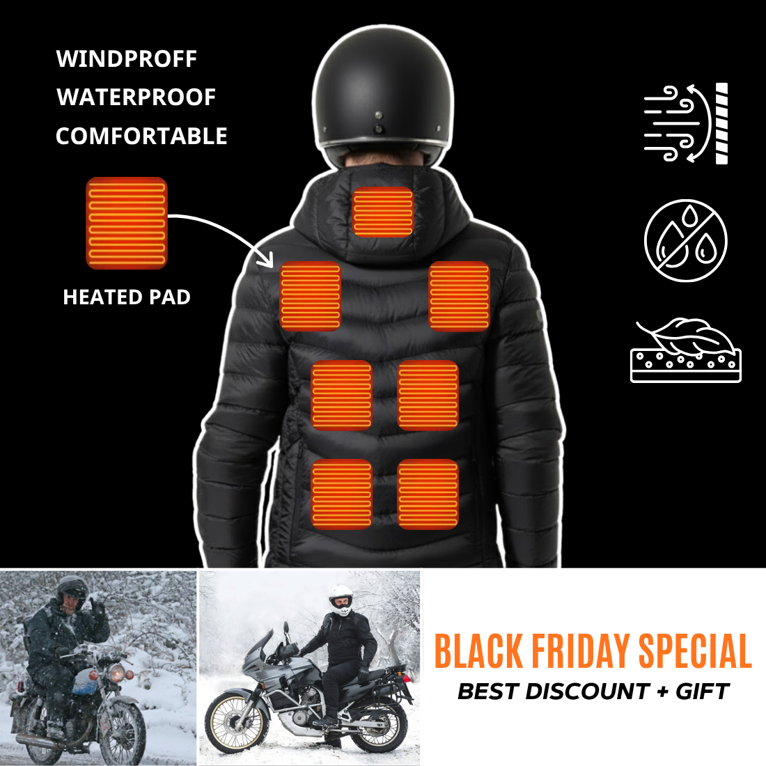 BikerZoneZ™ Multi-level Heated Puffer Jacket | 360° Warmth Technology