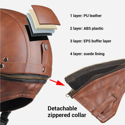 Vintage Leather Half-Face Motorcycle Helmet – DOT & ECE Approved