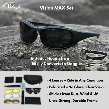 BikerZoneZ Polarized Sunglasses | Includes 4 Lens Colors