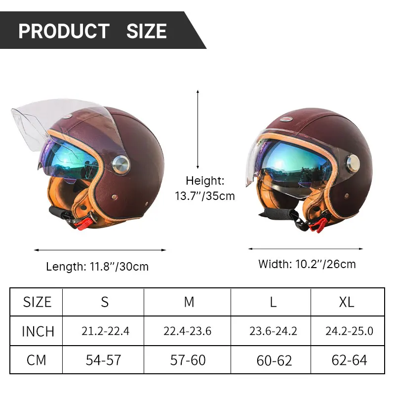 Retro Jet 3/4 Helmet – Open Face Dual Visor DOT/ECE Approved